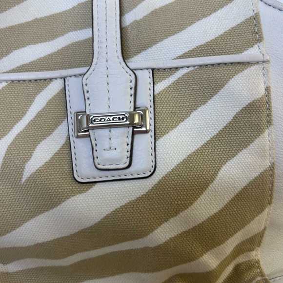 Coach Taylor Carryall Zebra Stripe Leather Canvas LG Satchel Tote F27009 summer - Picture 9 of 16